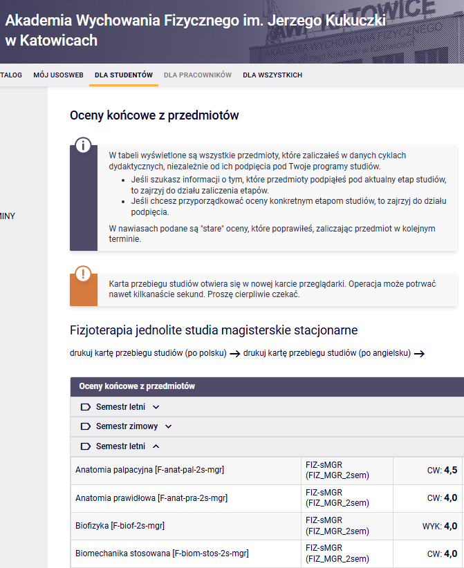 Zakwalifikowanie się w pierwszej turze na studia Fizjoterapia AWF Katowice